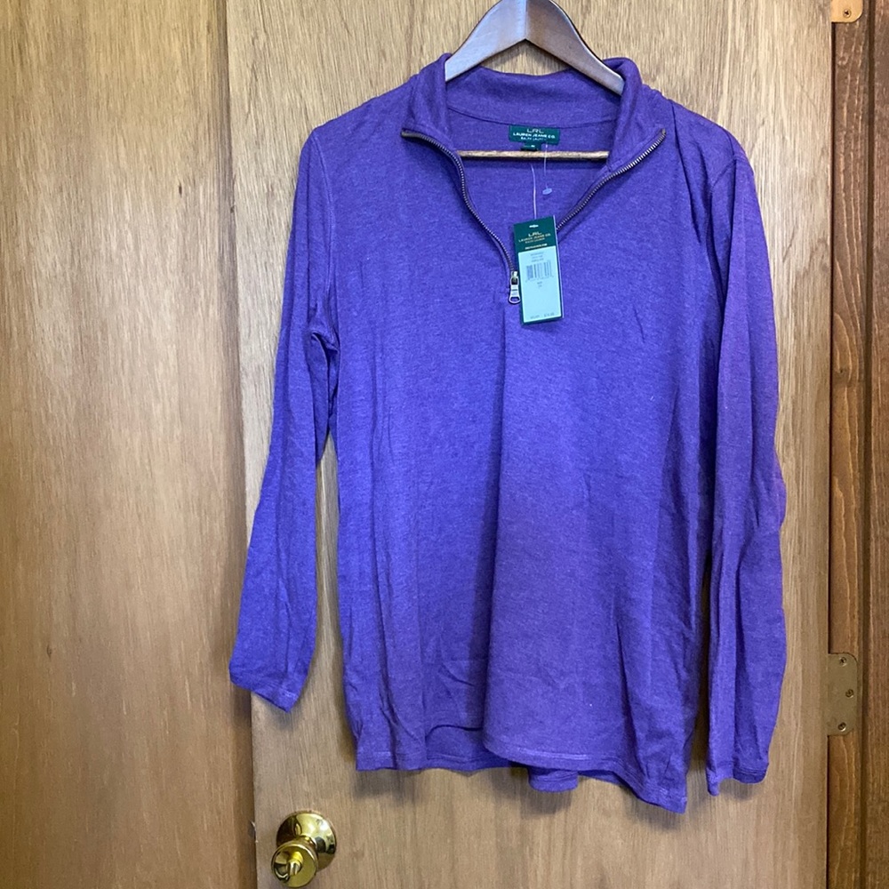 LAUREN RALPH LAUREN Sweater Quarter Zip Mock Turtleneck Purple 1x plus